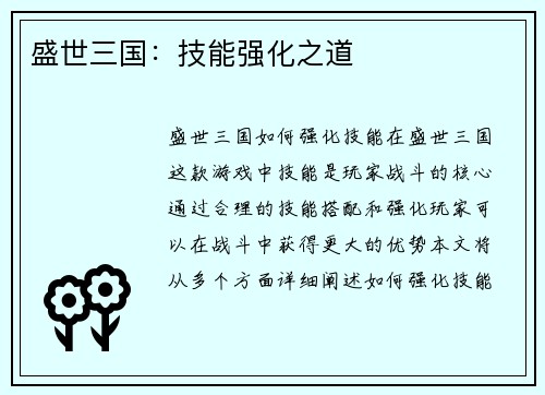 盛世三国:技能强化之道